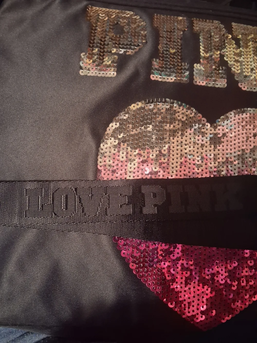 PINK Victoria's Secret Black Laptop Bag with Sequin Heart and Logo